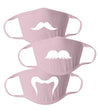 Cute Simple Multiple Different Mustaches - Reusable Adult Face Masks Pack of 3