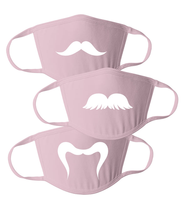 Cute Simple Multiple Different Mustaches - Reusable Adult Face Masks Pack of 3