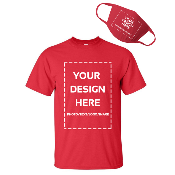Design Your Own Print Text or Image T-Shirt &  Face Mask - Soft Cotton