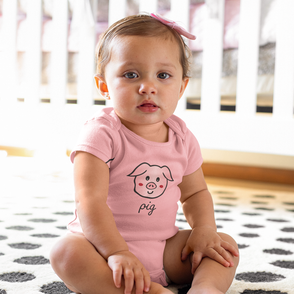 Cute Little Pig Pink Piglet Face Farm Animal Graphic - Baby Onesie